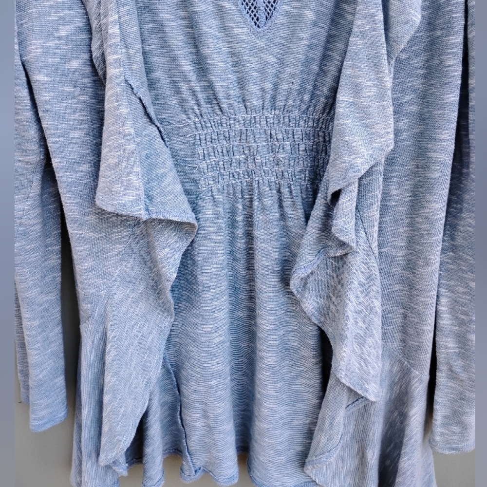 Love on a Hanger Blue Open Front Cardigan with Ruffled Sleeves - Picture 5 of 10